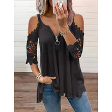 Load image into Gallery viewer, 2021 Summer Women&#39;s Clothing Sexy Off Shoulder Lace Patchwork V Neck Casual Elegant Tunic T-shirt Fashion Ladies Tops Plus Size
