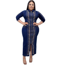 Load image into Gallery viewer, Denim African Dresses for Women 2022 Dashiki Diamond Plus Size African Clothes Long Sleeve Evening Party Dress Abaya Boubou Robe
