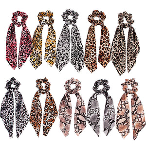 New Scarf Solid color Hair Scrunchies Girls/Women Snake Skin Printed Chiffon  Leopard Print   Hair tie Ponytail Hair Accessories