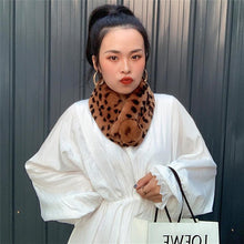 Load image into Gallery viewer, Winter Women Rabbit Fur Scarf Soft Plush Double-Sided Thickened Whole Skin Elk Leopard Print Suction Buckle Fur Scarf Outdoor
