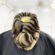 Load image into Gallery viewer, Winter Women Rabbit Fur Scarf Soft Plush Double-Sided Thickened Whole Skin Elk Leopard Print Suction Buckle Fur Scarf Outdoor
