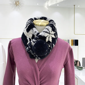 Winter Women Rabbit Fur Scarf Soft Plush Double-Sided Thickened Whole Skin Elk Leopard Print Suction Buckle Fur Scarf Outdoor