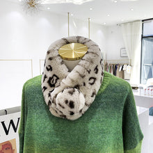 Load image into Gallery viewer, Winter Women Rabbit Fur Scarf Soft Plush Double-Sided Thickened Whole Skin Elk Leopard Print Suction Buckle Fur Scarf Outdoor
