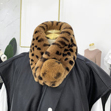 Load image into Gallery viewer, Winter Women Rabbit Fur Scarf Soft Plush Double-Sided Thickened Whole Skin Elk Leopard Print Suction Buckle Fur Scarf Outdoor
