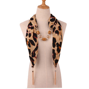 Fashion Women Tassel Necklace Chiffon Scarf Wrap Fringed Beads Chain Bid Sexy Female Leopard Snake Skin Print Exaggerated Collar