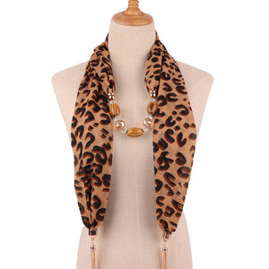 Fashion Women Tassel Necklace Chiffon Scarf Wrap Fringed Beads Chain Bid Sexy Female Leopard Snake Skin Print Exaggerated Collar