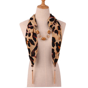 Fashion Women Tassel Necklace Chiffon Scarf Wrap Fringed Beads Chain Bid Sexy Female Leopard Snake Skin Print Exaggerated Collar