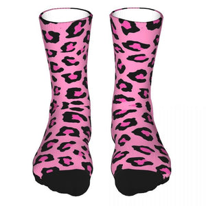 Pink Leopard Print Socks For Men 90% Polyester Funny Middle Tube Socks Crew Leopard Skin Pattern Animal Party