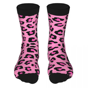 Pink Leopard Print Socks For Men 90% Polyester Funny Middle Tube Socks Crew Leopard Skin Pattern Animal Party