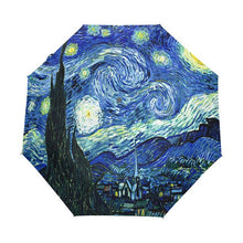 Load image into Gallery viewer, Creative Painting Starry Night Umbrella Van Gogh Oil Painting Three-Folding Sunny Rainy Umbrella Anti-UV Umbrella For Girl
