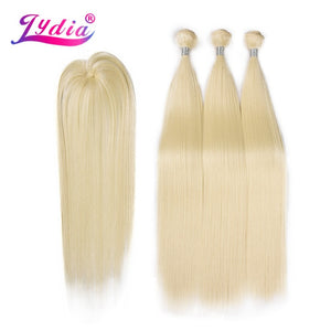Lydia Synthetic Yaki Straight Hair Weave With Double Weft 613# Blonde Hair Bundles 16inch-20inch 4pcs/Pack With Free Closure
