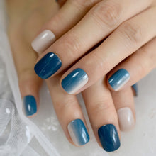 Load image into Gallery viewer, Fashion Artificial Nails Ombre Faux Ongles Blue Nude Gradient Short Daily Decoration Fingernails with Glue tabs 24 Kit
