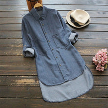 Load image into Gallery viewer, Plus Size S-5XL Jean Women Blouses Autumn Solid Long Style Women Tops Turn-down Collar Long Sleeve Women Shirts Hot Sale Blouse
