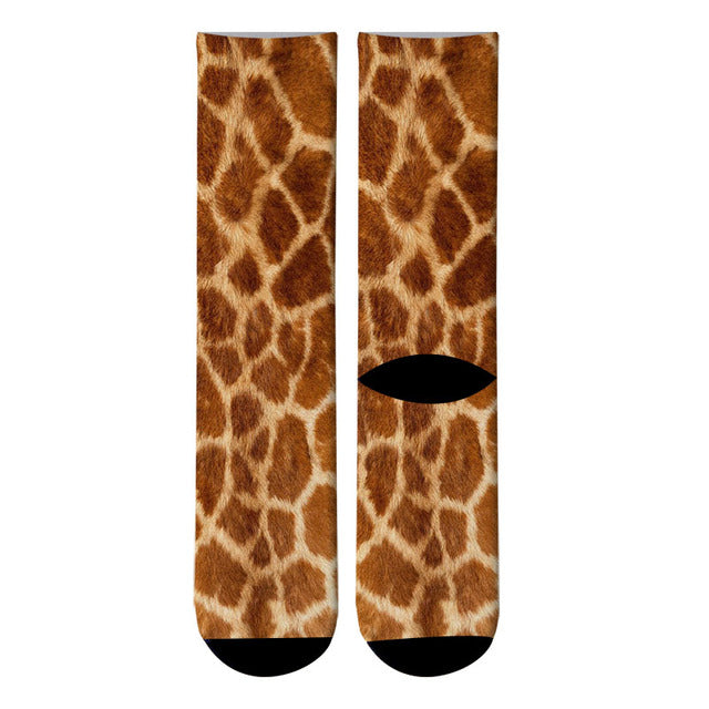 New 3D Printed Animal Fur Leopard Crew Socks Men Zebra Tiger Skin Long Socks Animal Giraffe Zebra Men's Dress Tube Socks